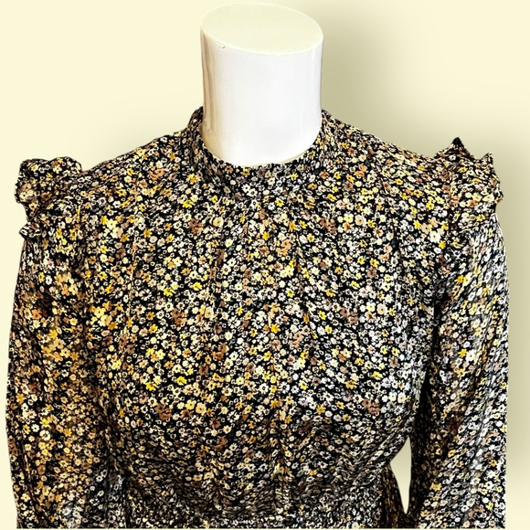 Sadie & Sage Floral Print Mini Dress, L, Black Yellow Multi - Picture 5 of 16